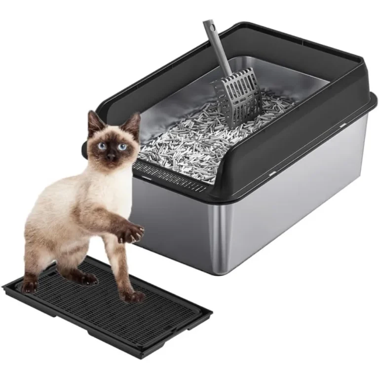 Caja de Arena para Gatos Garvee de Acero Inoxidable, 60x40x30 cm, Resistente a la Oxidación y…