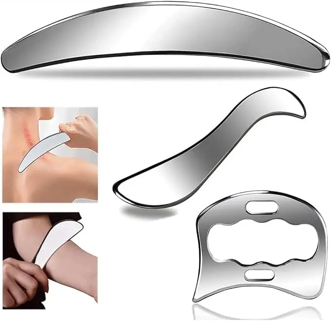 Juego de 3 Tablas de Raspado Gua Sha de Acero Inoxidable, Herramientas de Masaje de Fisioterapia…
