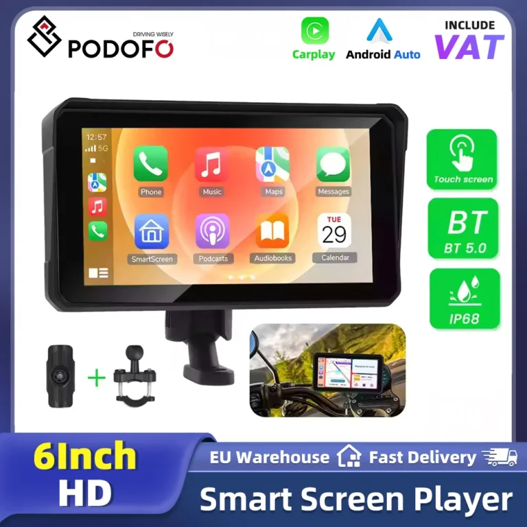 Reproductor inteligente para motocicleta Podofo de 6 pulgadas, IP67 a prueba de agua, pantalla portátil, navegación…