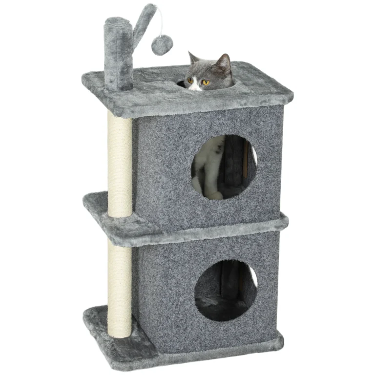 Árbol para gatos PawHut de 3 niveles, altura 80 cm, con poste de sisal, 2 nichos…