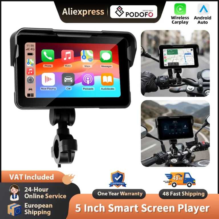 Podofo Navegador GPS para motocicleta con Carplay inalámbrico de 5 pulgadas, Android Auto, IP68, resistente al…