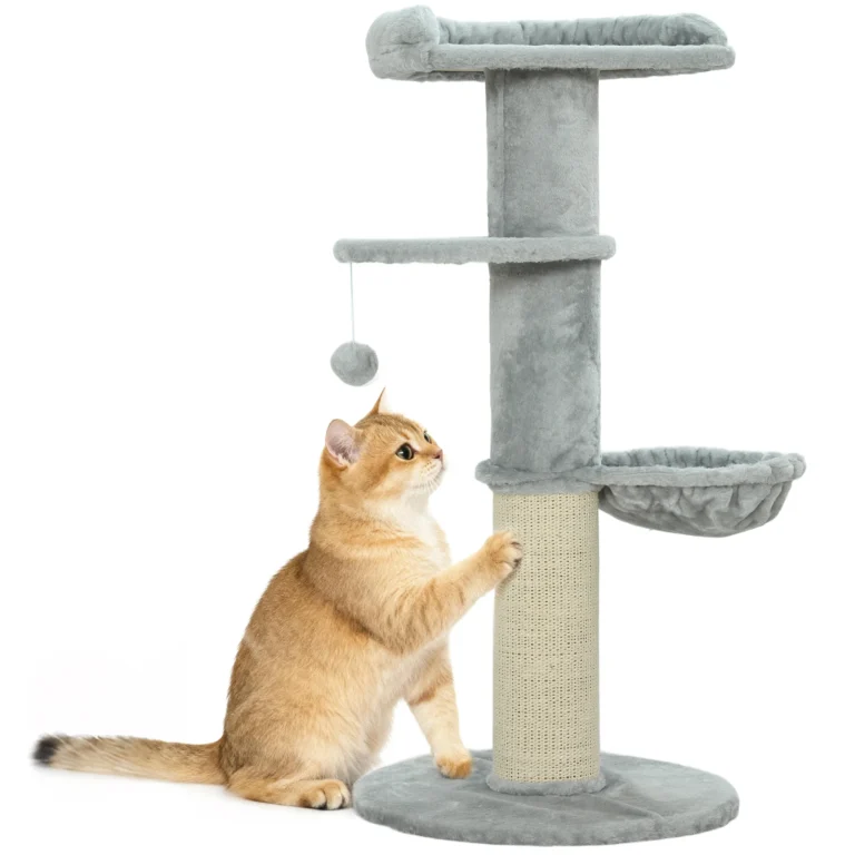 PawHut Árbol Rascador para Gatos 103,5 cm con Cama Hamaca Plataforma Poste de Sisal Grueso Bola…