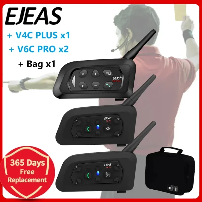 EJEAS V4C PLUS + V6C PROx2 Football 3 árbitro intercomunicador auriculares 1200M fútbol Full Duplex Bluetooth…