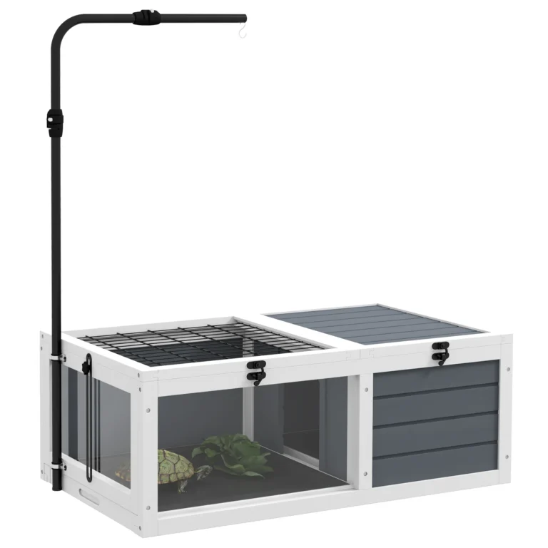 PawHut Jaula para tortuga pequeña con 2 espacios, soporte para lámpara ajustable, 2 bandejas deslizantes, 81x48x31,5…
