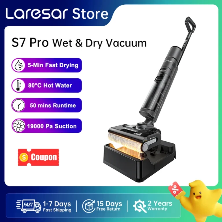Laresar S7 Pro Aspiradora Inalámbrica Húmeda y Seca, Mopa, Limpieza Lay-Flat, Secado Rápido 5 Min, Autolimpieza…