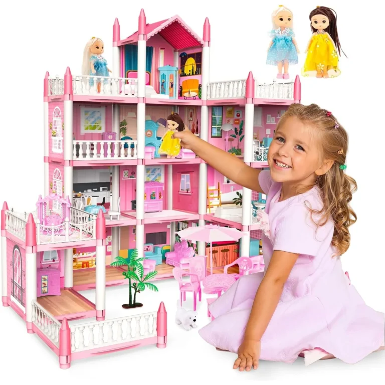 Casa de Muñecas Grande para Niñas Pequeñas con 4 Muñecas, Muebles, Accesorios, Luces LED, 4 Pisos,…