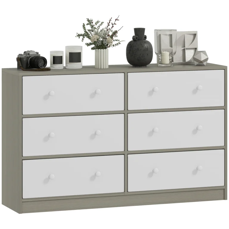 HOMCOM Cómoda con 6 Cajones de Tela, Cómoda para Dormitorio, Marco de Acero y MDF, Cajonera…