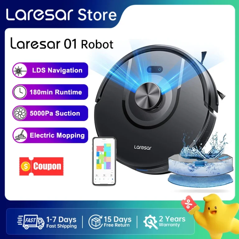 Robot Aspirador y Fregador Laresar Mars01 con Navegación LDS Lidar, 5000Pa, Mapeo Inteligente, Limpieza de Pisos,…