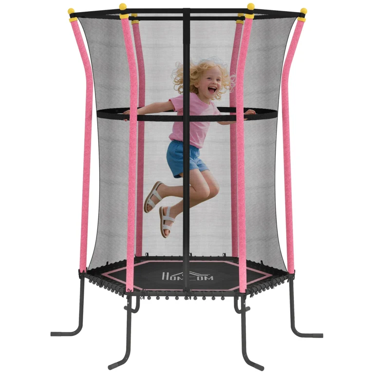 HOMCOM Cama Elástica Infantil de Jardín Ø163,5 cm Carga 50 kg Negro y Rosa