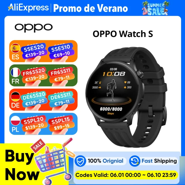 Versión europea OPPO Watch S smartwatch con pantalla AMOLED de 1.46'', 10 días de batería, monitorización…