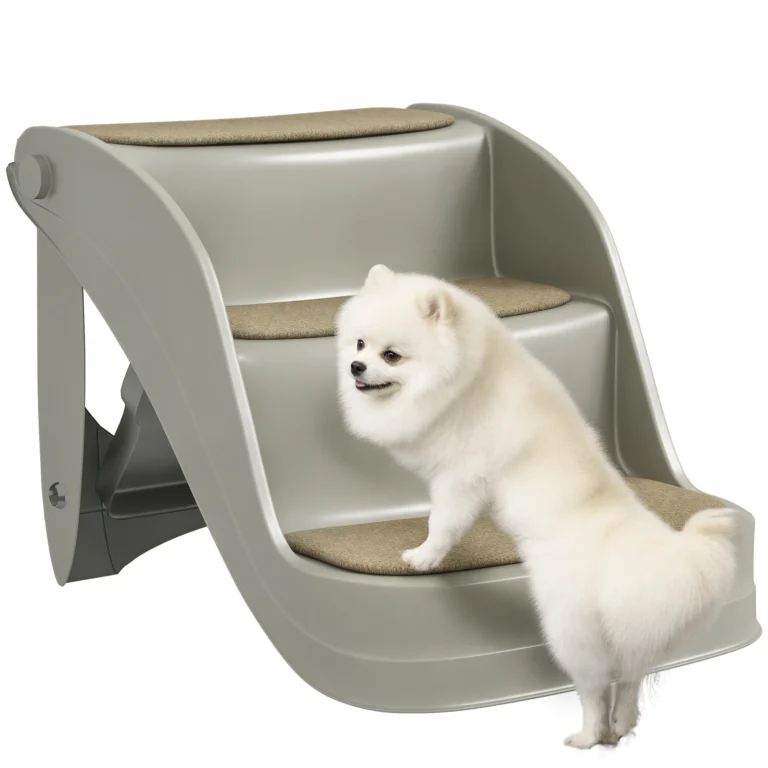 PawHut Escalera para Perros Pequeños Plegable 3 Peldaños Escalones para Perros con Alfombras Antideslizantes 49x38x38 cm…