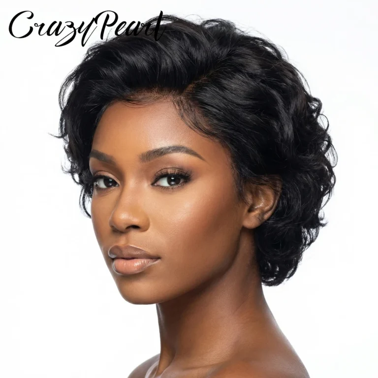 Peluca frontal de encaje CrazyPearl 13X4, corte pixie, cabello humano corto y rizado, cabello brasileño Remy…