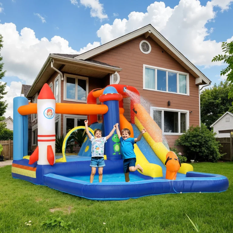 AIYAPLAY Castillo Hinchable 5 en 1 con Tobogán Piscina de Chapoteo y Cañón de Agua con…