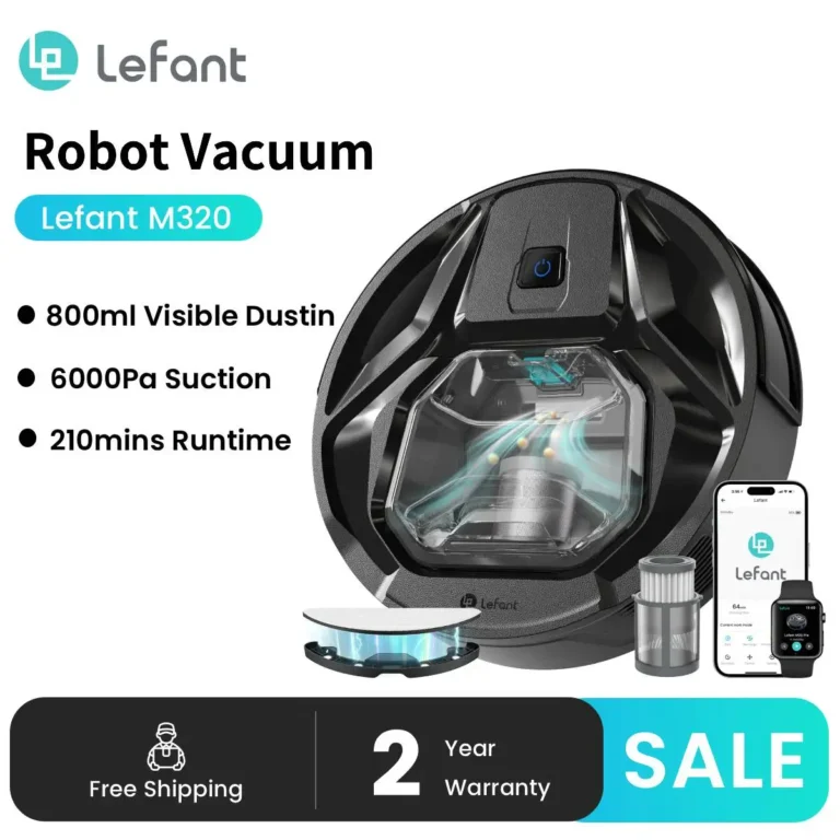 Robot Aspirador Lefant M320 con Mopa, Succión Potente de 6000Pa, Contenedor de Polvo Visible, Detección de…
