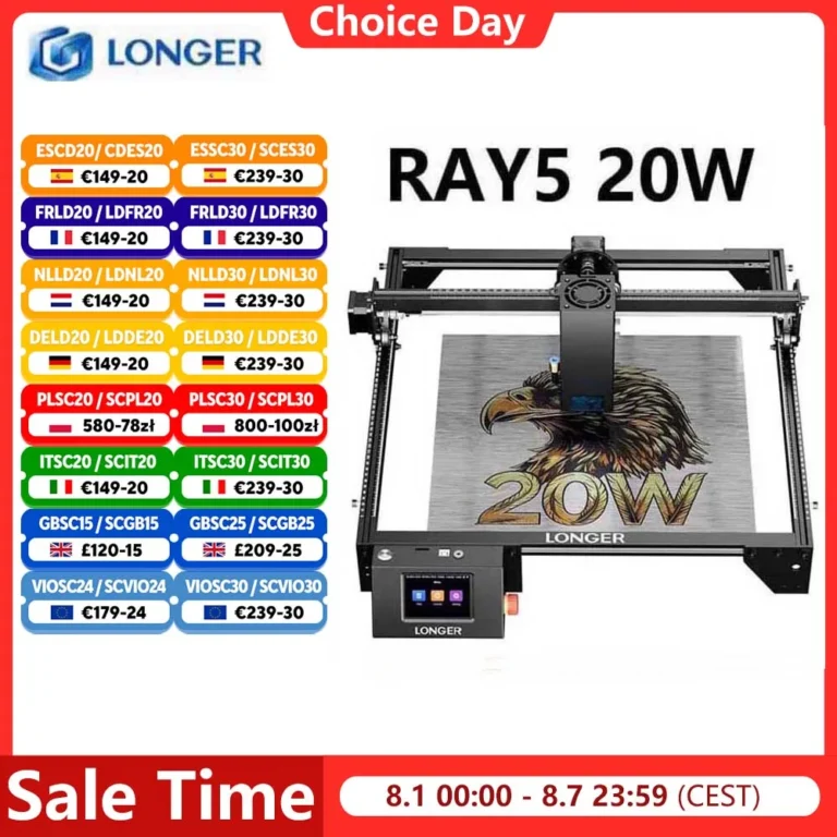 LONGER RAY5 20W grabador láser pantalla táctil Chipset de 32 bits WIFI 0,08*0,1mm máquina cortadora de…