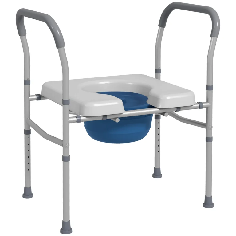 HOMCOM Asiento de Inodoro Multifuncional 4 en 1 con Altura Ajustable, Asiento Acolchado con Asa y…