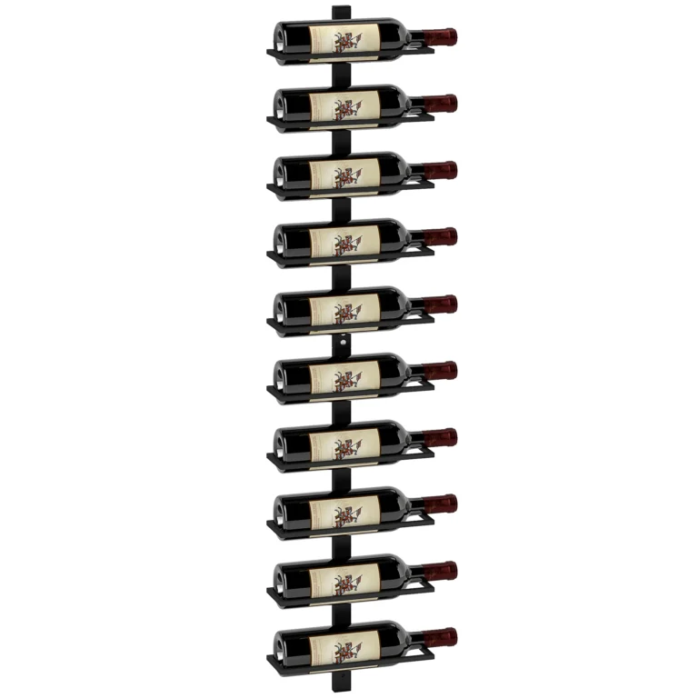 HOMCOM Estante de pared de 10 niveles para botellas, estante de acero para 10 botellas, botellero…
