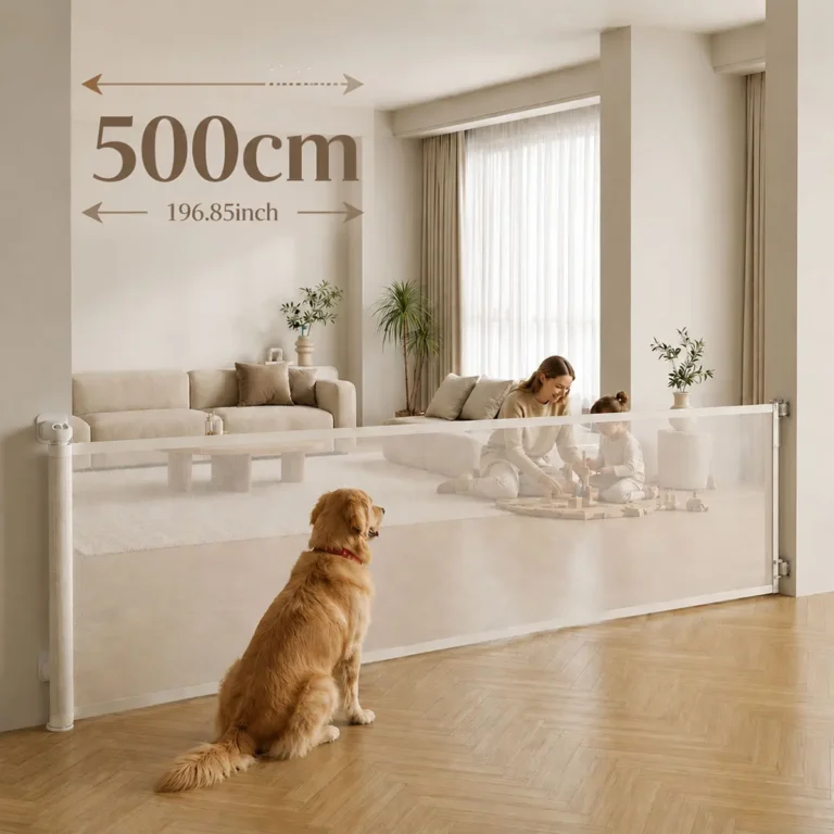 Barrera de Seguridad Retráctil 500cm/197inch, Barrera Extensible Sin Taladro o con Tornillos, Malla Extra Ancha Enrollable…