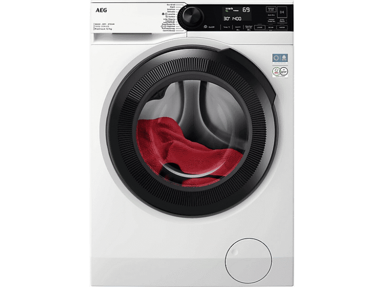 Aeg Lavadora secadora - AEG , 11 kg + 7 kg, 1400 rpm, 12 programas, Lavado y secado 20 min, Higiene con Vapor, Blanco