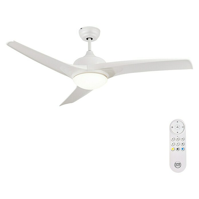Arte confort Ventilador de techo Cascais (Blanco, 132 cm, 30 W, Blanco cálido) + Garantía BAUHAUS 5 años para equipos eléctricos y motorizado
