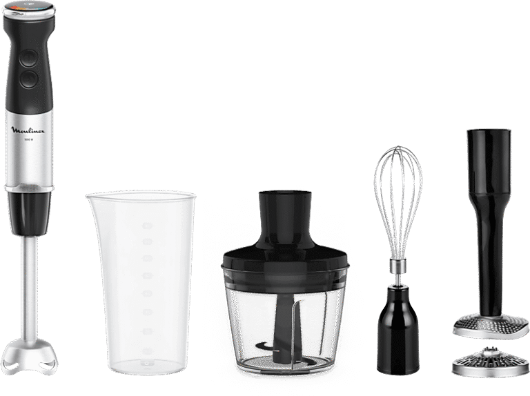 Batidora de mano - Moulinex QuickChef+ DD674810, 4 en 1, 1000 W, Tecnología Powelix, 20 Velocidades, Modo Silencioso, Acces. Incluidos, Acero Inox.