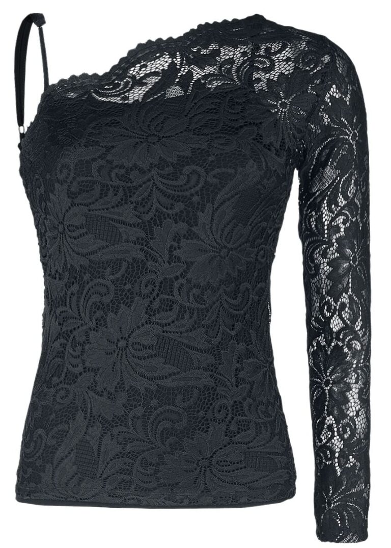Black Premium by EMP Camiseta Manga Larga de Black Premium by EMP - Camiseta de encaje con hombro visto - S XXL - para Mujer - Negro