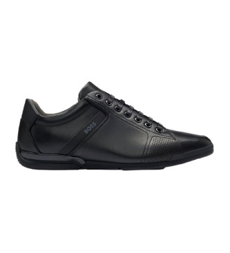 Boss para hombre. 50498282 Zapatillas de piel Saturn negro (41), Plano, Cordones, Casua