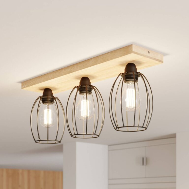 Britop Plafón Beevly, madera y metal, 3 luce