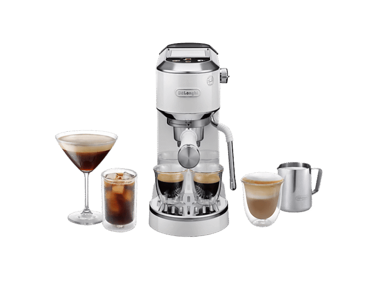 Cafetera express - De'Longhi EC890.WI Dedica Duo Cold Brew, 15 bar, 1450 W, 1.1 l, Capacidad para 2 tazas, Blanco