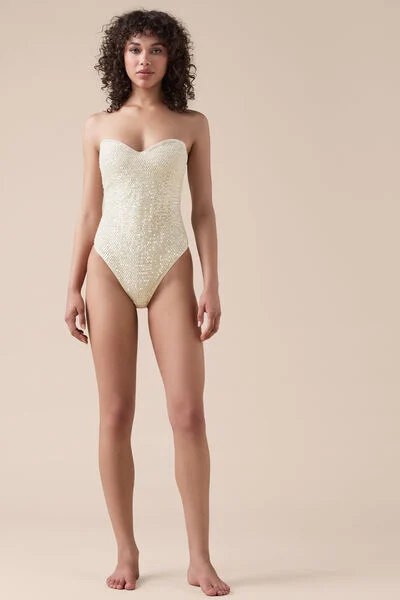 Calzedonia Bañador Una Pieza Sequin Net Mujer Blanco Tamaño