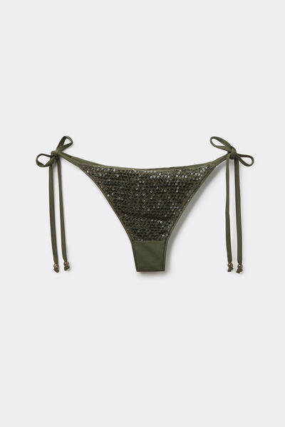 Calzedonia Brasileña Lazos Bikini Sequin Net Mujer Verde Tamaño