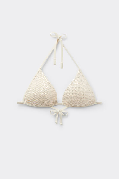 Calzedonia Triángulo Relleno Bikini Sequin Net Mujer Blanco Tamaño 2