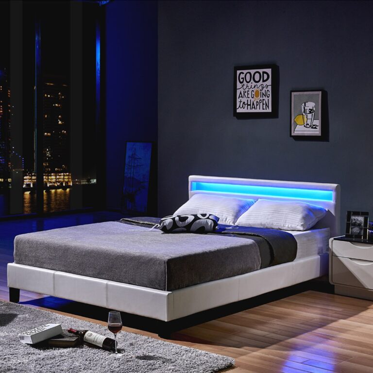 Cama LED ASTRO - 160 x 200 cm, blanca