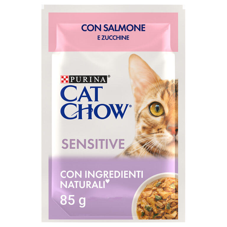 Cat Chow 26 x 85 g comida húmeda para gatos - Sensitive salmón y calabacín