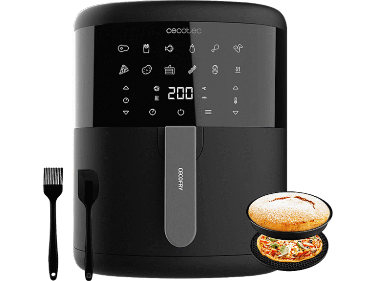 Cecotec Freidora de aire - Cecotec Cecofry Bombastik 6000 Full, 1700 W, 6 L, Incluye pack accesorios, 80-200 ºC, 12 modos, Temporizador, Negro