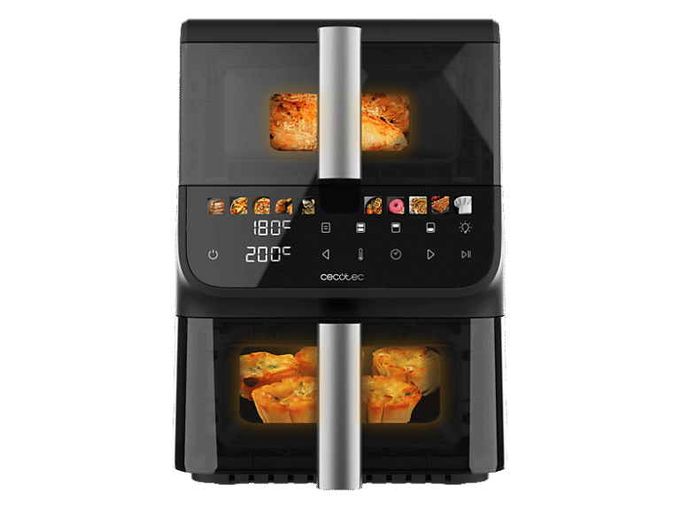 Cecotec Freidora de aire - Cecotec Cecofry DuoLevel 10000 DuoSize Window, 2000W, 10L, 2 cubetas 3.5L y 6.5L, 10 menús, Función Sync, Panel táctil, Neg