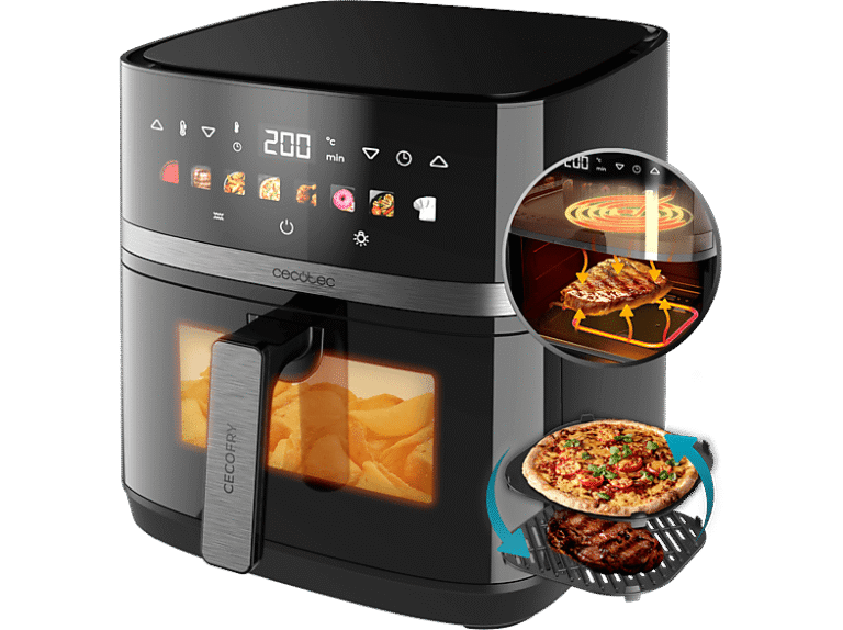 Cecotec Freidora de aire - Cecotec Cecofry&Grill Duoheat 8000, Doble resistencia, 8 L, 2200 W, menús, Cocción 3D, Parrilla, Ventana, Display táctil, N