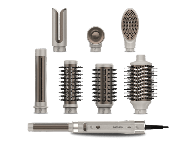Cecotec Moldeador - Cecotec CeramicCare 8in1 AirGlam Gyro, Tecnología iónica, Temperatura Controlada, 8 Cabezales, Champagne