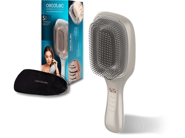 Cecotec Moldeador - Cecotec HairCare Revitalize Champagne, 5 tecnologías, Luz LED, Iones negativos, Láser de baja potencia, Cepillo imantado, Gold
