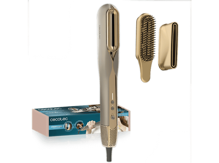 Cecotec Plancha Secador - Cecotec AirLisse 2in1 ForceDry Champagne, Motor Brushless, Función Plasma, Cabezales imantados, Cerámica con queratina, Cham