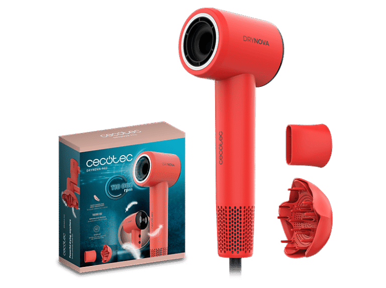 Cecotec Secador - Cecotec DryNova Red, 1600 W, 4 Niveles de Temperatura, Regulación continua, Difusor incluido, Rojo