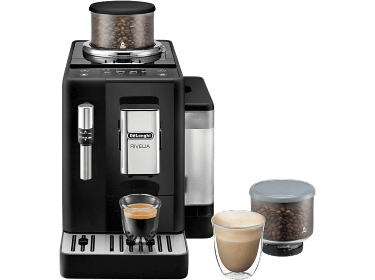 DE LONGHI Cafetera superautomática - De'Longhi Rivelia EXAM440.35.B, 1450W, 19bar, Molinillo integrado, Espumador leche, Táctil, 4 perfiles, 8 recetas
