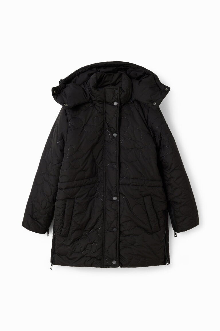 Desigual Abrigo acolchado corazones, Poliester, Negro, 5/6