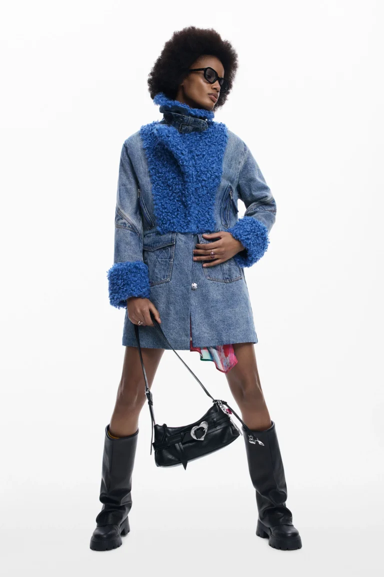 Desigual Abrigo híbrido denim, Mujer, Algodon, Negro