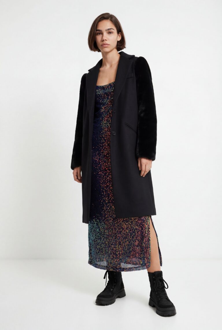 Desigual Abrigo lana efecto pelo, Negro