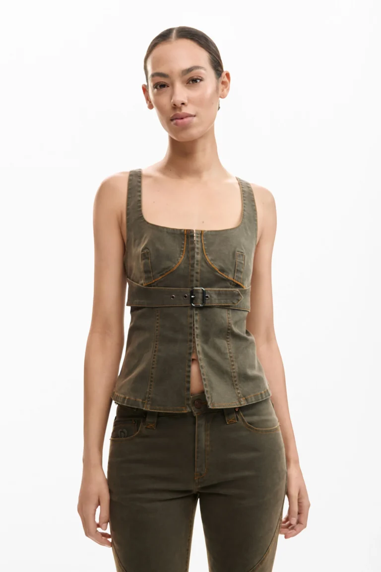 Desigual Blusa tirantes ajustada, Mujer, Algodon, Verde