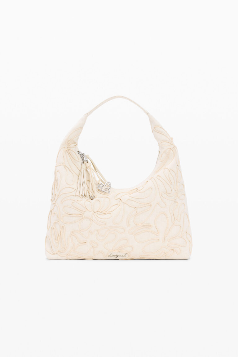 Desigual Bolso grande lona flor, Mujer, Blanco, U