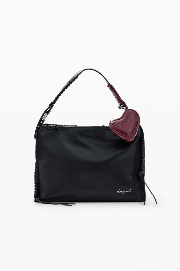 Desigual Bolso mediano charm corazón, Mujer, Poliuretano, Negro, U