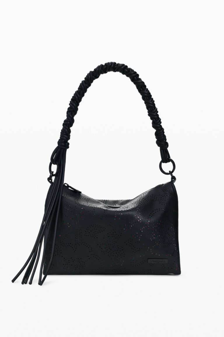 Desigual Bolso mediano flores, Mujer, Poliuretano, Negro, U