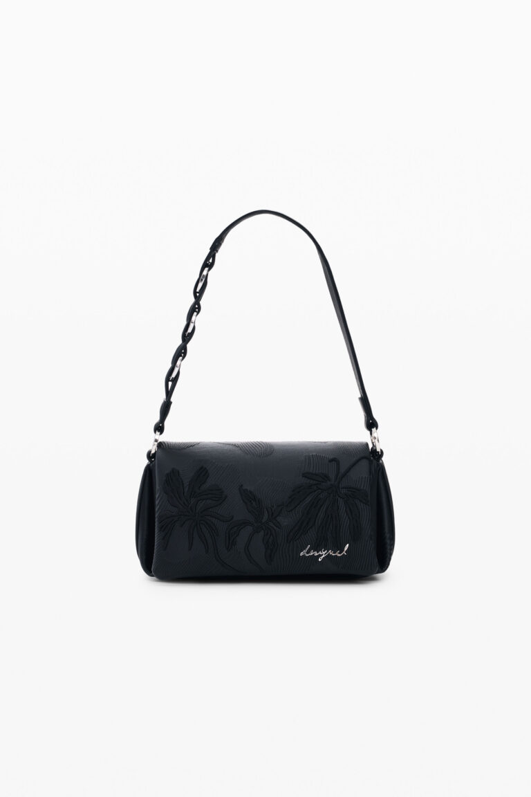 Desigual Bolso pequeño relieve flores, Mujer, Poliuretano, Negro, U